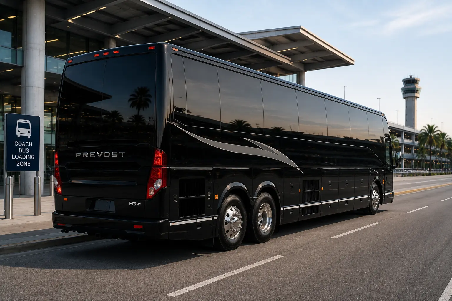 Coach bus ready for a group cruise port transfer